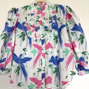 FINAL PRICE ‼️Oliphant Tropical Print Blouse with Pink and Green